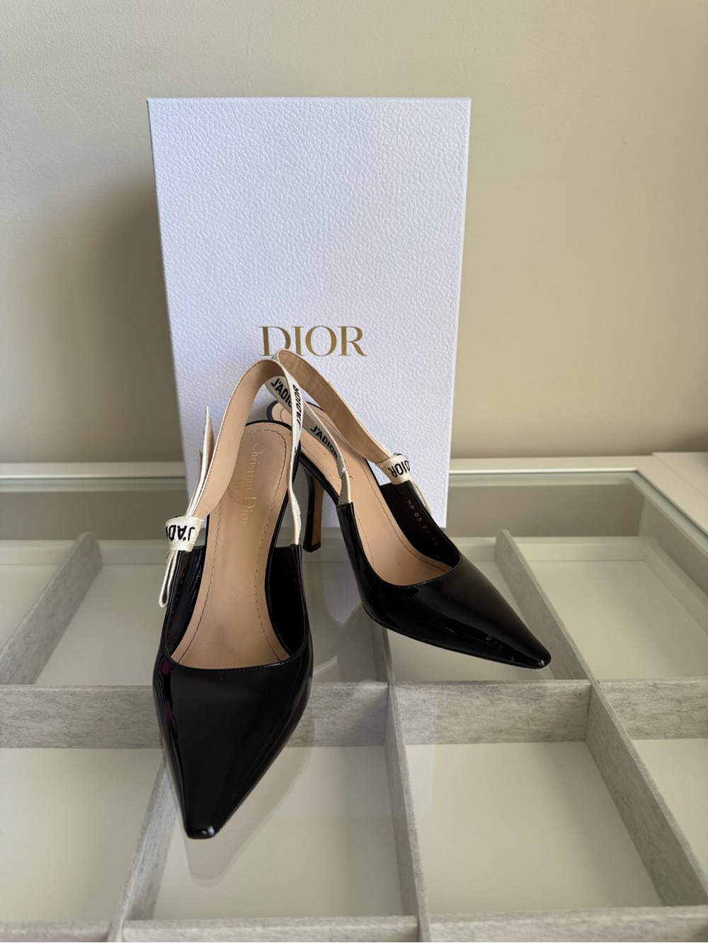 Dior Black Patent Leather J'Adior Slingback Pumps